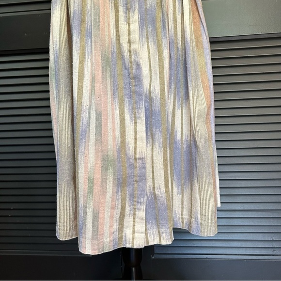 Vintage Ikat Midi Button Down Skirt, 100% Cotton, Textured, Pockets, Size Small - Picture 5 of 12